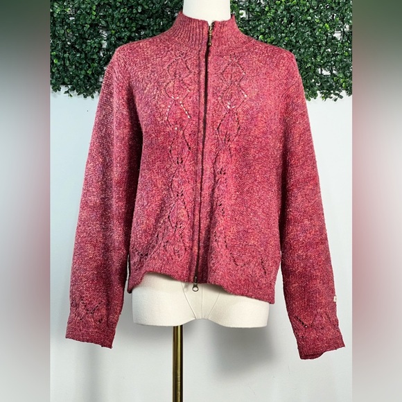 COLUMBIA Wool Cotton Blend Knit Outdoor Zip up Maroon Pink Sweater Size Small - Picture 2 of 15